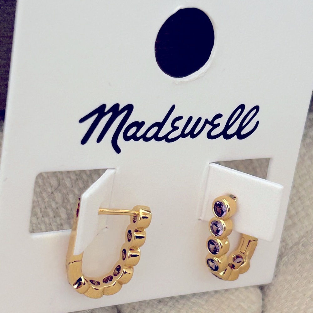 NWT Madewell Tennis Collection Bezel Set Crystal Carabiner Hoop Earrings purple